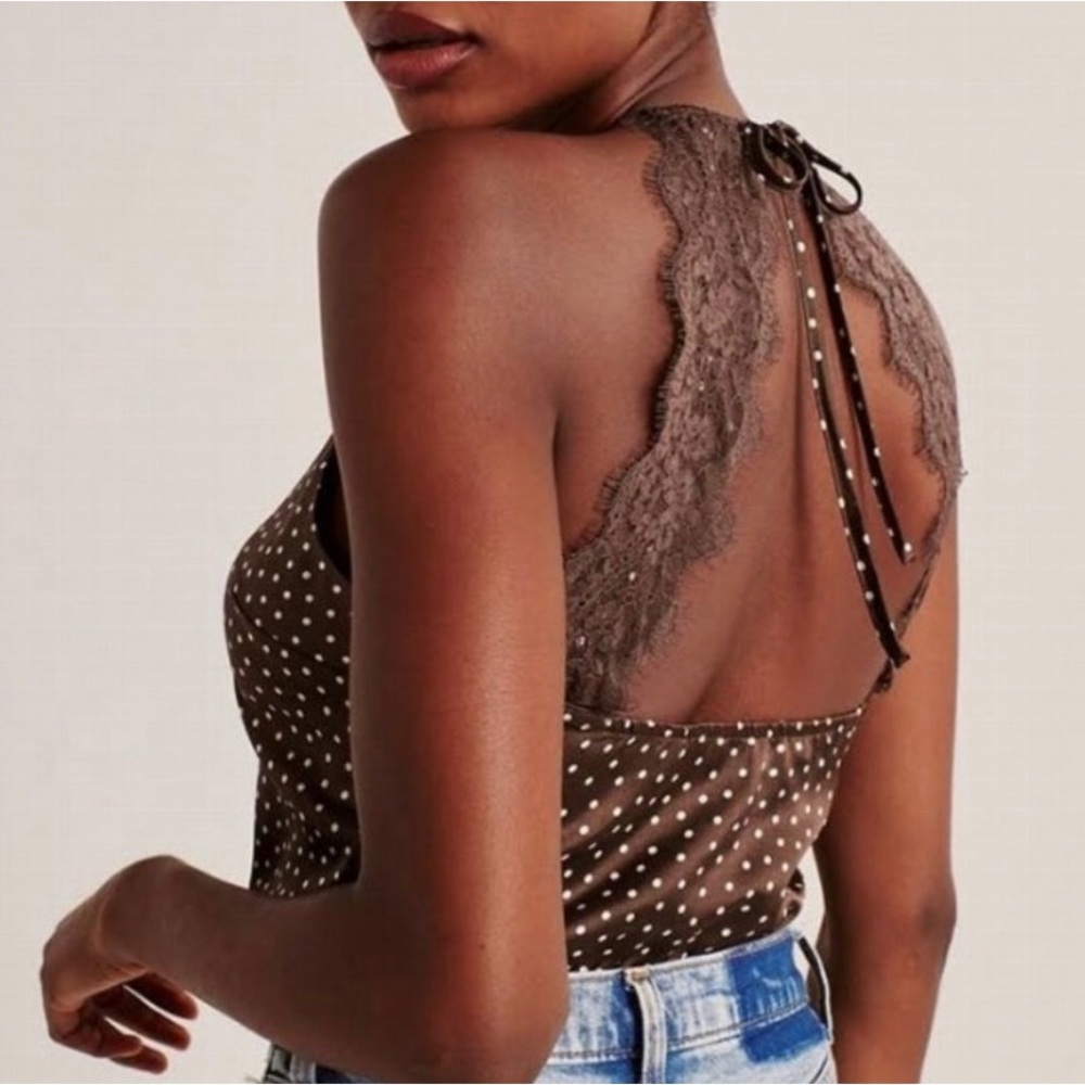 A&F silk brown polka dots bodysuit